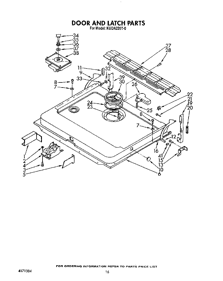 DOOR AND LATCH Diagram and Parts List for KUDA220T0  KitchenAid Dishwasher