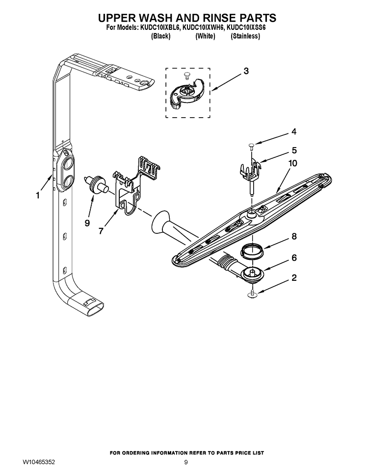 UPPER WASH AND RINSE PARTS Diagram and Parts List for KUDC10IXSS6  KitchenAid Dishwasher