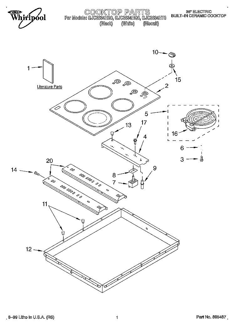 SECTION Diagram and Parts List for GJC3634HB0  Whirlpool Cooktop