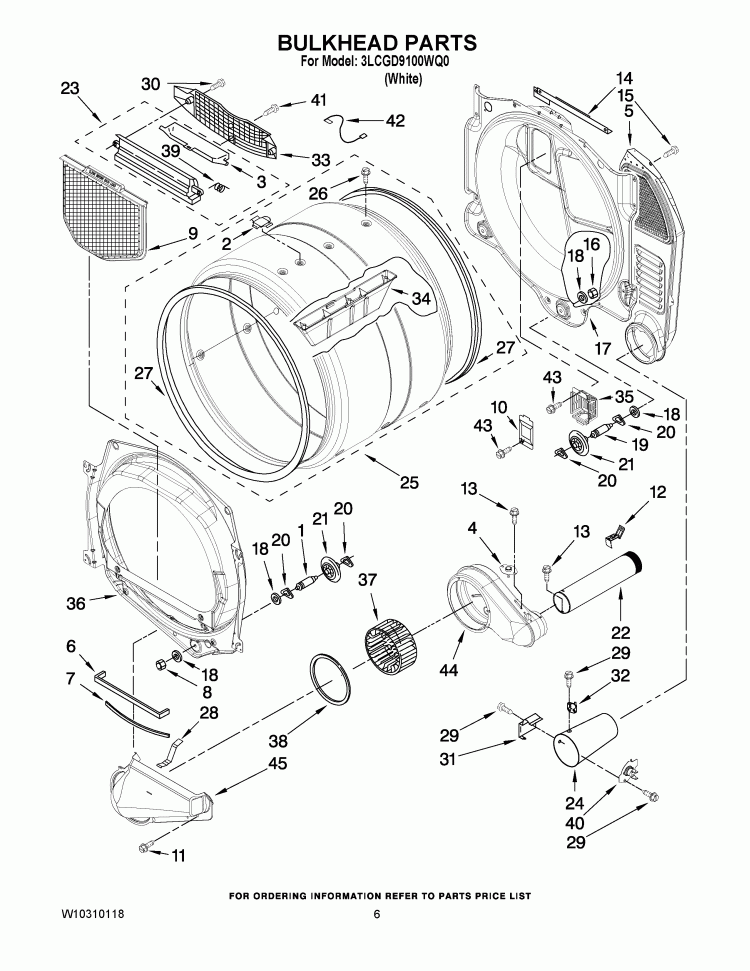 BULKHEAD PARTS Diagram and Parts List for 3LCGD9100WQ0  Whirlpool Dryer