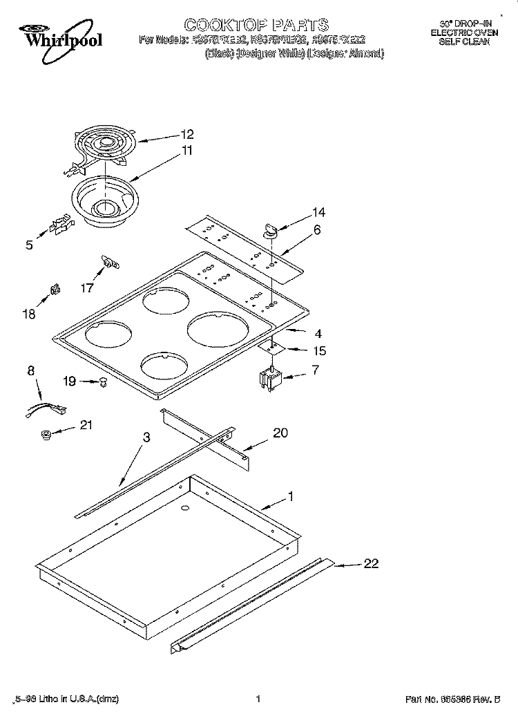 COOKTOP Diagram and Parts List for RS675PXEQ2  Whirlpool Range