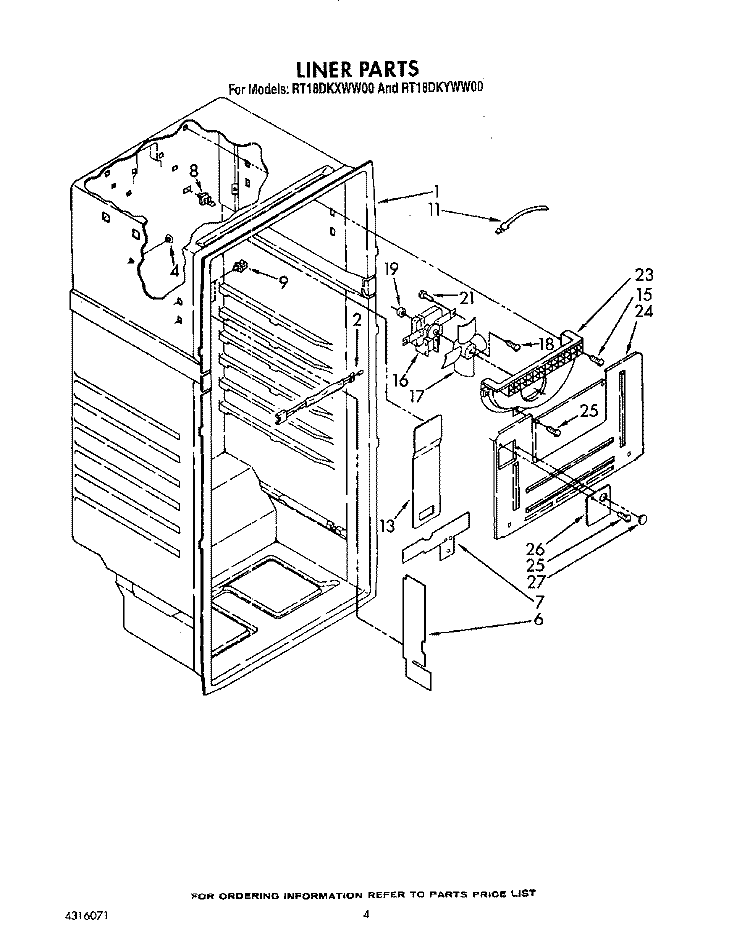 LINER Diagram and Parts List for RT18DKYWW00  Roper Refrigerator