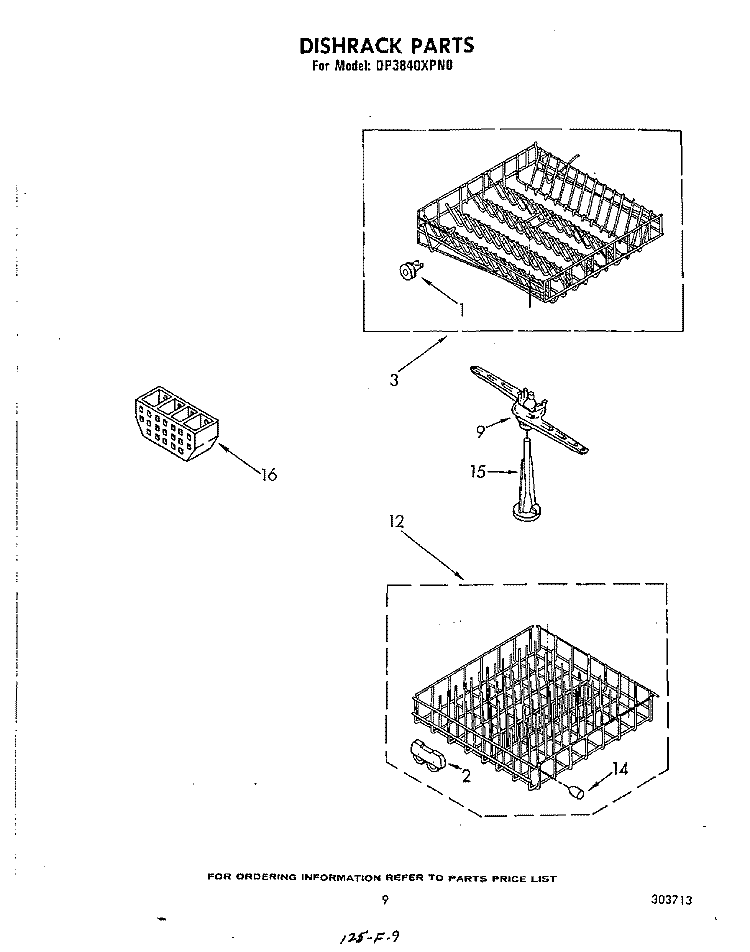 DISHRACK Diagram and Parts List for DP3840XPN0  Whirlpool Dishwasher