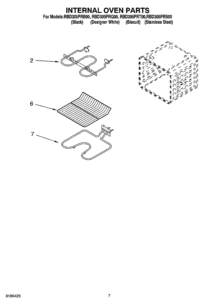 INTERNAL OVEN PARTS Diagram and Parts List for RBD305PRQ00  Whirlpool Wall Oven