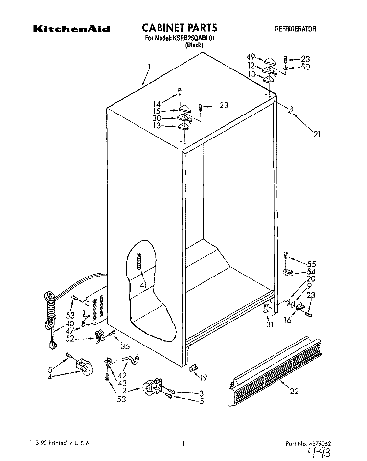 CABINET Diagram and Parts List for KSRB25QABL01  KitchenAid Refrigerator