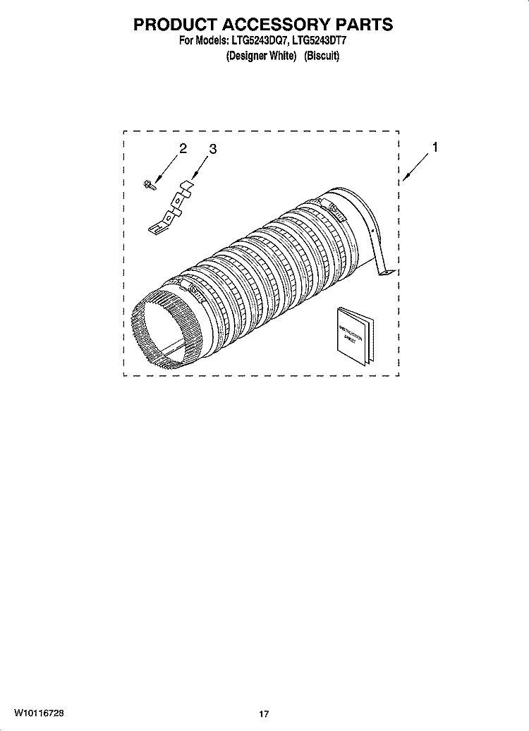PRODUCT ACCESSORY PARTS Diagram and Parts List for LTG5243DT7  Whirlpool Washer Dryer Combo