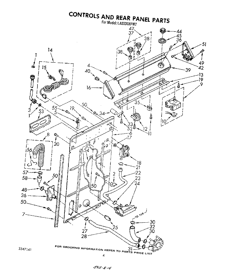 CONTROLS AND REAR PANEL Diagram and Parts List for LA5530XPW7  Whirlpool Washer