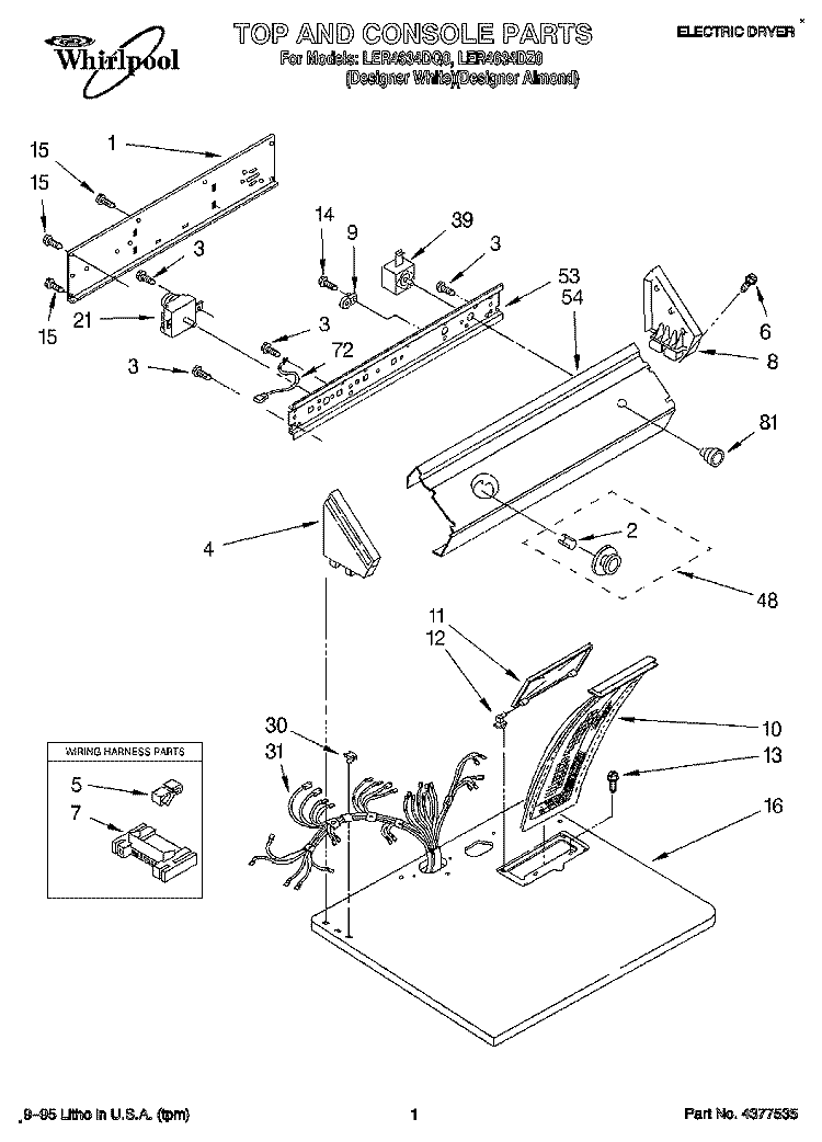 SECTION Diagram and Parts List for LER4634DZ0  Whirlpool Dryer