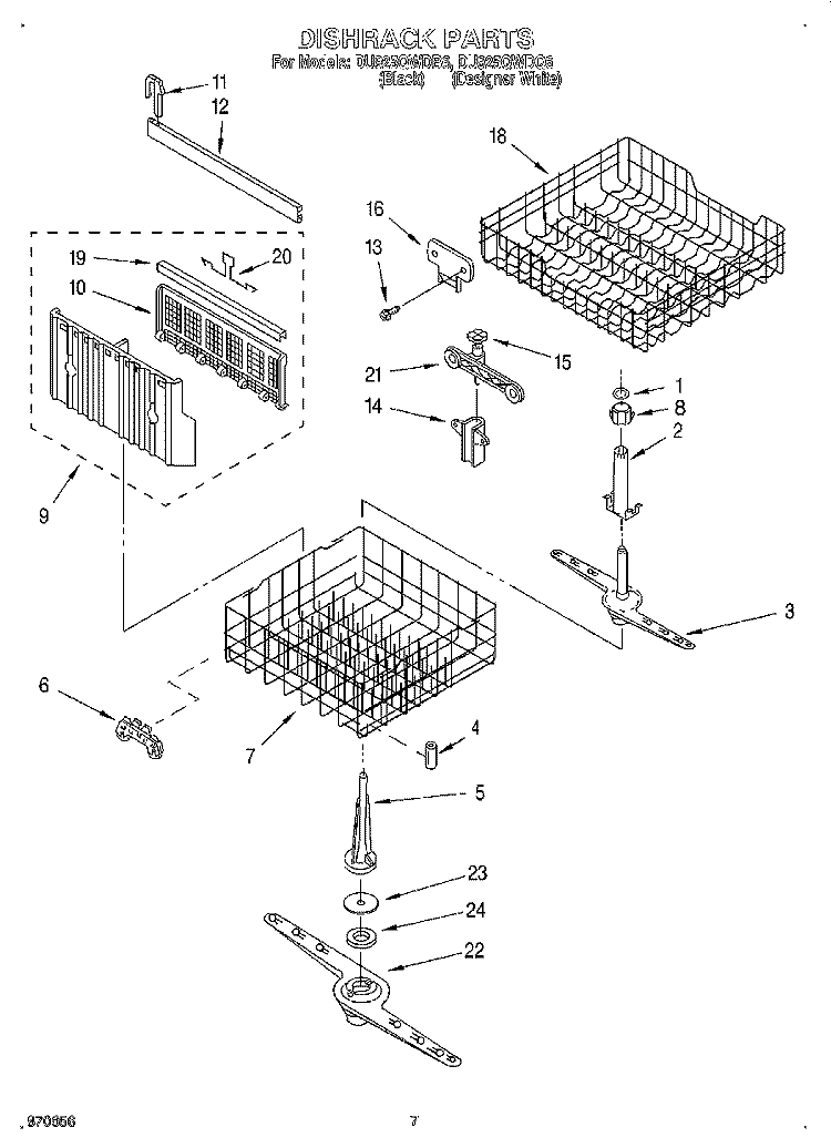 DISHRACK Diagram and Parts List for DU925QWDQ6  Whirlpool Dishwasher