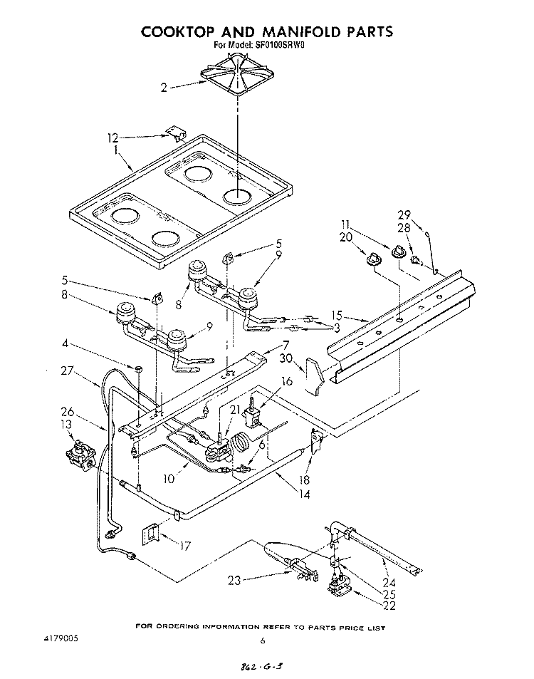 COOKTOP AND MANIFOLD , LITERATURE A Diagram and Parts List for SF0100SRW0  Whirlpool Range