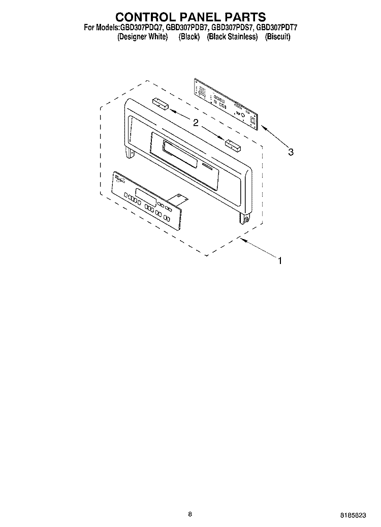 CONTROL PANEL Diagram and Parts List for GBD307PDQ7  Whirlpool Wall Oven