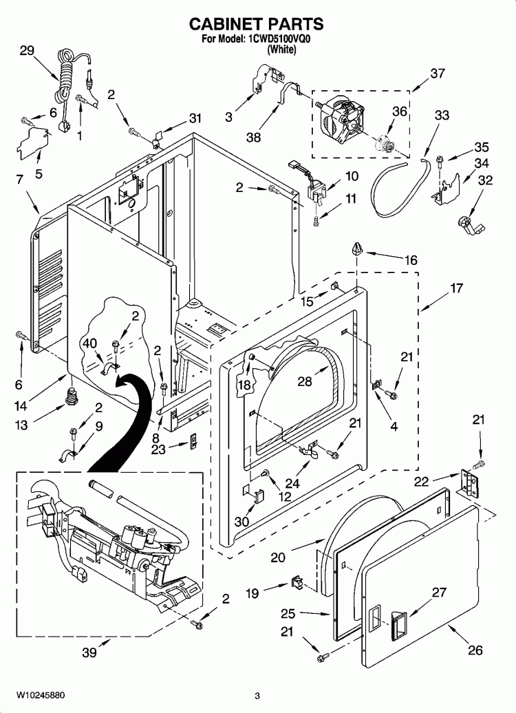 CABINET PARTS Diagram and Parts List for 1CWD5100VQ0  Whirlpool Dryer