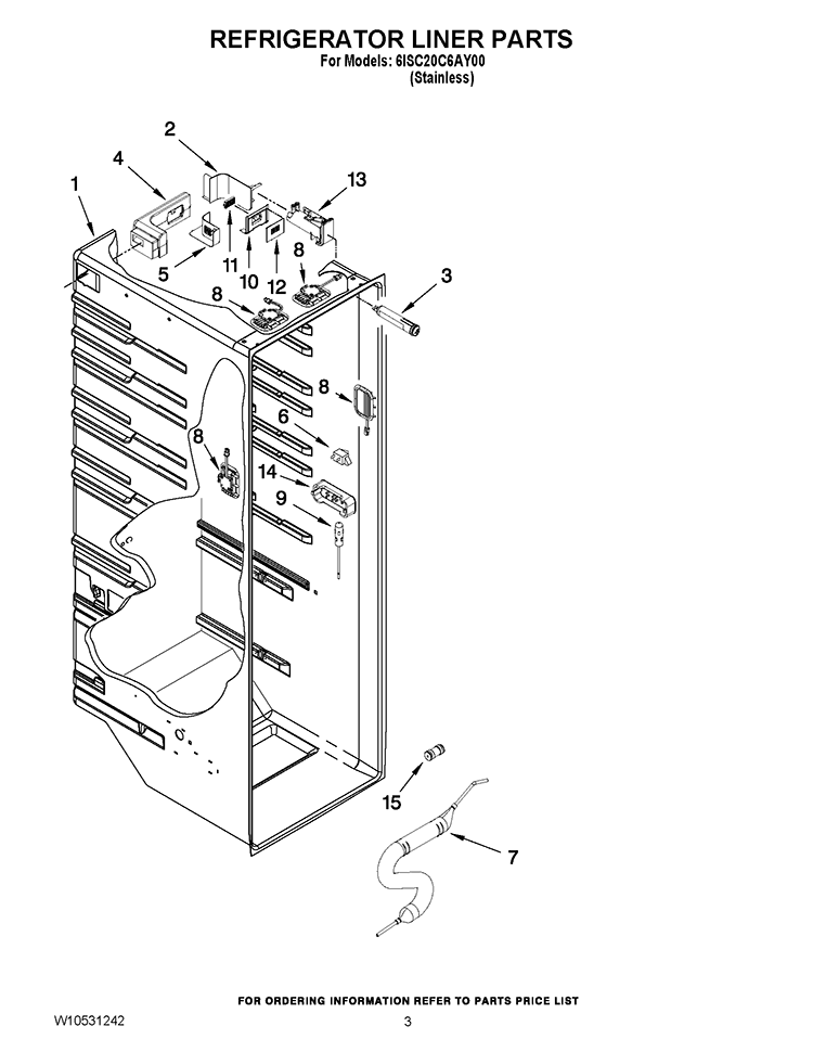 REFRIGERATOR LINER PARTS Diagram and Parts List for 6ISC20C6AY00  Whirlpool Refrigerator