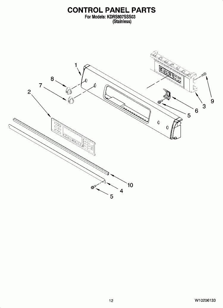 CONTROL PANEL PARTS, OPTIONAL PARTS (NOT INCLUDED) Diagram and Parts List for KDRS807SSS03  KitchenAid Range