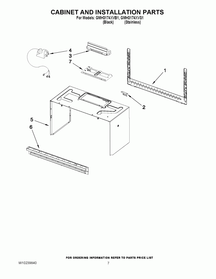 CABINET AND INSTALLATION PARTS Diagram and Parts List for GMH3174XVS1  Whirlpool Microwave