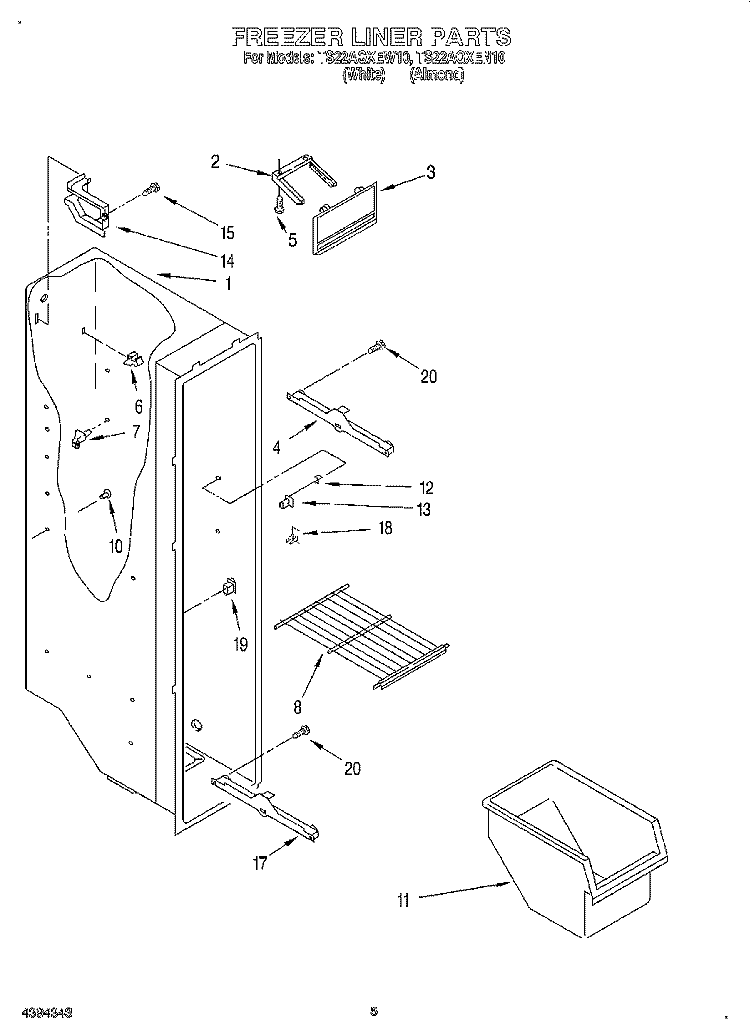 FREEZER LINER Diagram and Parts List for TS22AQXEN10  Whirlpool Refrigerator