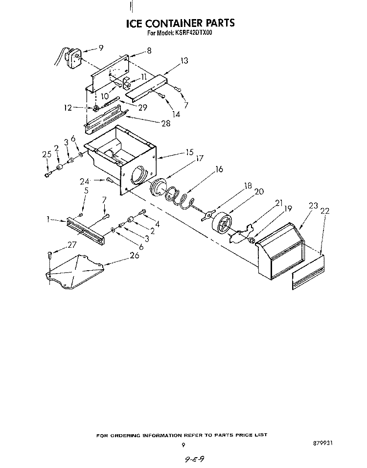 ICE CONTAINER Diagram and Parts List for KSRF42DTX00  KitchenAid Refrigerator