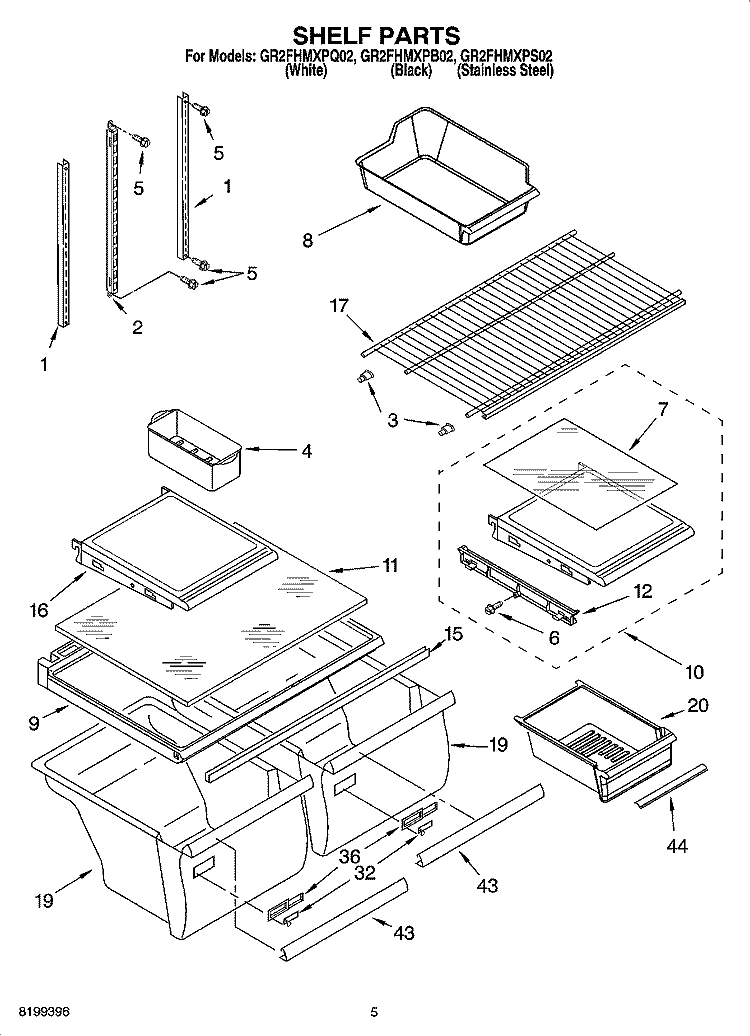 SHELF PARTS Diagram and Parts List for GR2FHMXPS02  Whirlpool Refrigerator