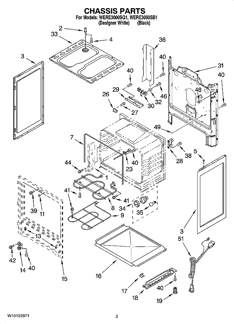 CHASSIS PARTS Diagram and Parts List for WERE3000SB1  Whirlpool Range