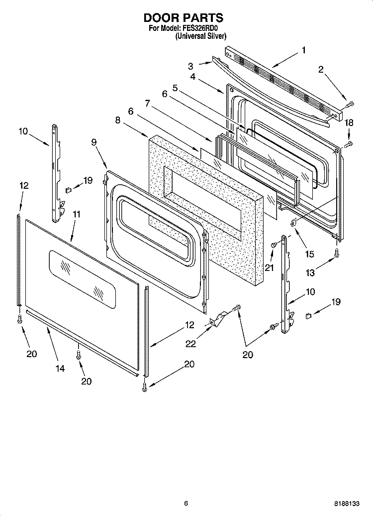DOOR PARTS, OPTIONAL PARTS Diagram and Parts List for FES326RD0  Roper Range