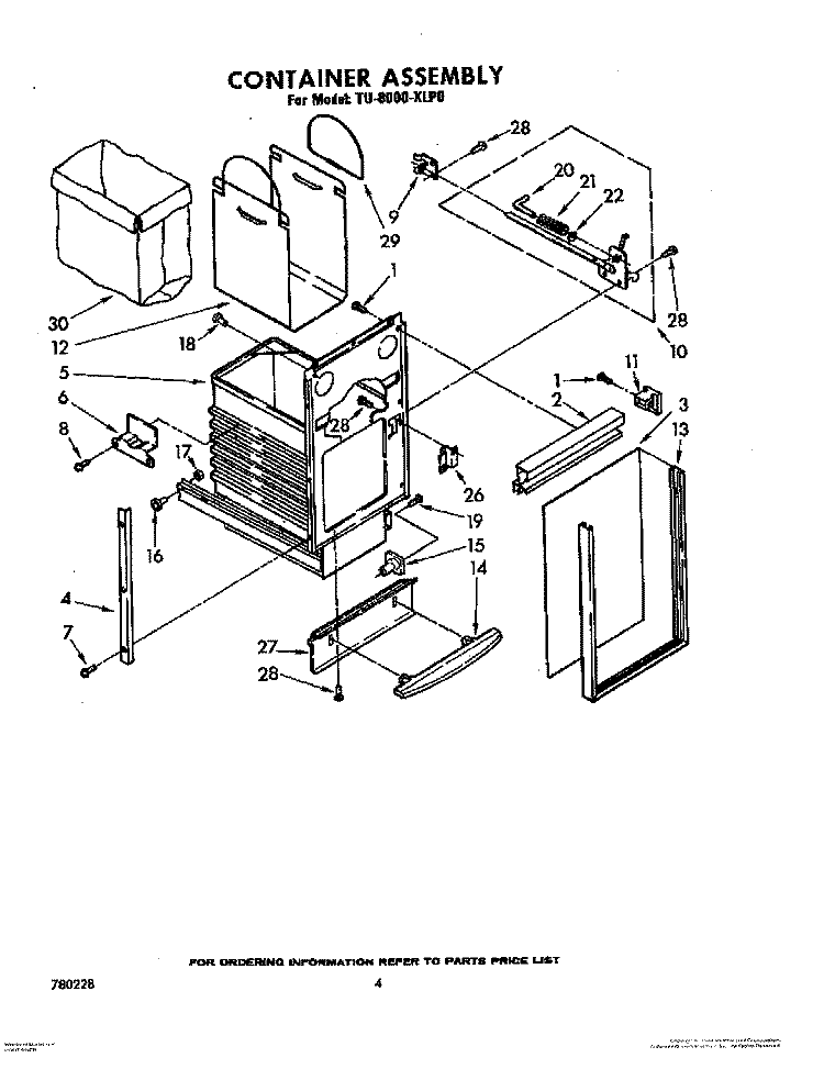 CONTAINER Diagram and Parts List for TU8000XLP0  Whirlpool Trash Compactor