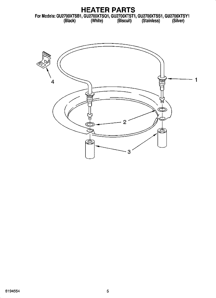 HEATER PARTS Diagram and Parts List for GU2700XTSQ1  Whirlpool Dishwasher