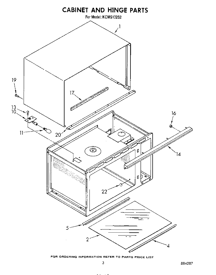 CABINET AND HINGE Diagram and Parts List for KCMS132S2  KitchenAid Microwave