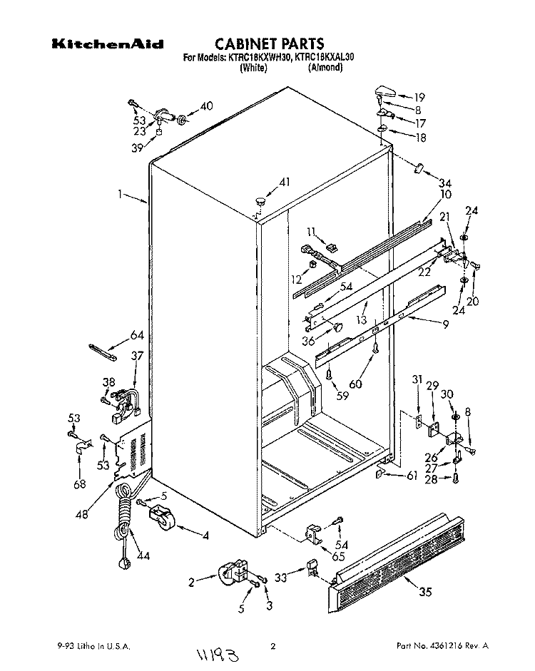 CABINET Diagram and Parts List for KTRC18KXWH30  KitchenAid Refrigerator