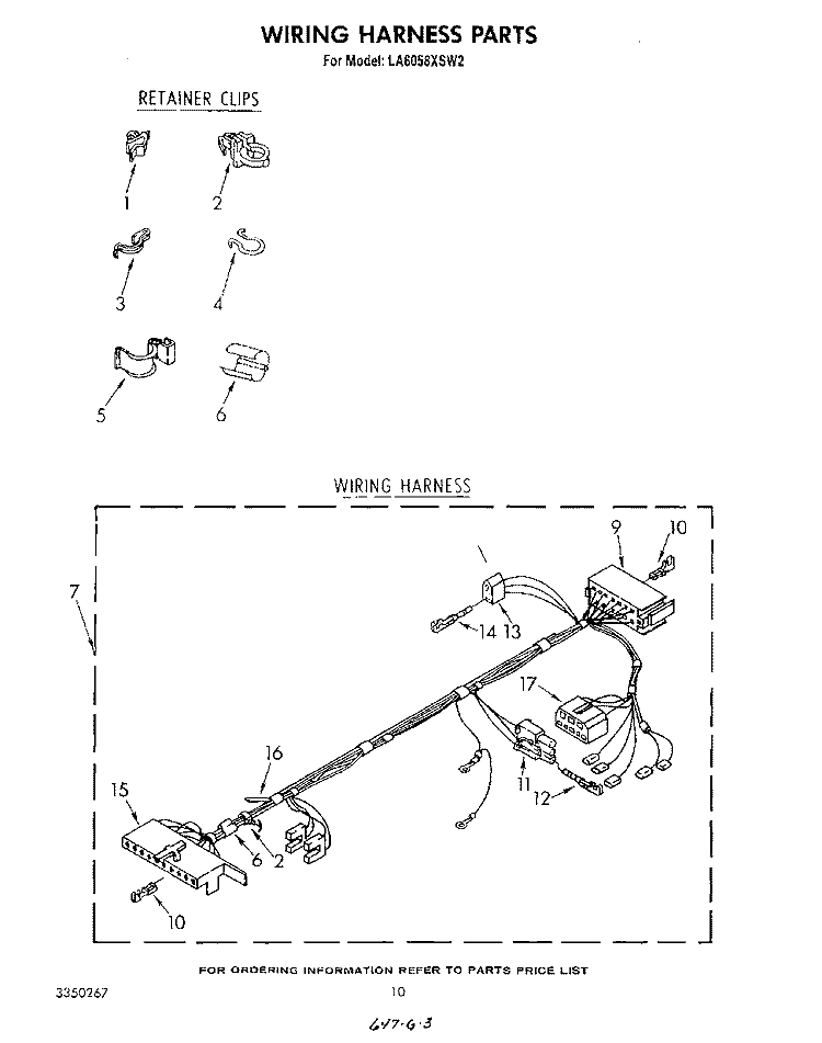 WIRING HARNESS Diagram and Parts List for LA6058XSW2  Whirlpool Washer