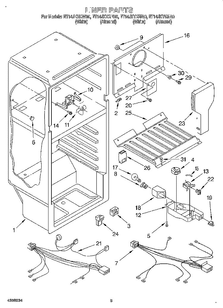 LINER, LIT/OPTIONAL Diagram and Parts List for ET14JKXGW00  Whirlpool Refrigerator