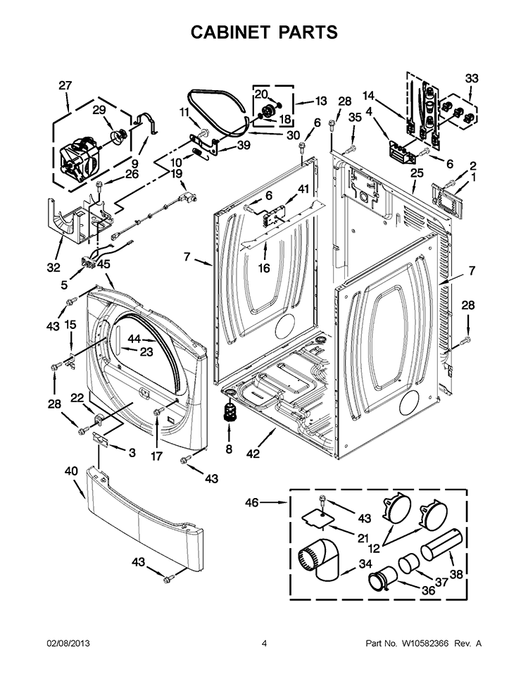 CABINET PARTS Diagram and Parts List for WED9371YW1  Whirlpool Dryer