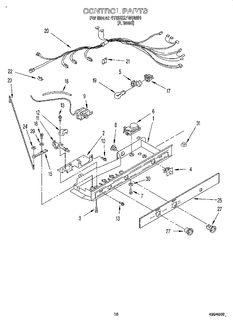 CONTROL Diagram and Parts List for 4YED22PWDN01  Whirlpool Refrigerator