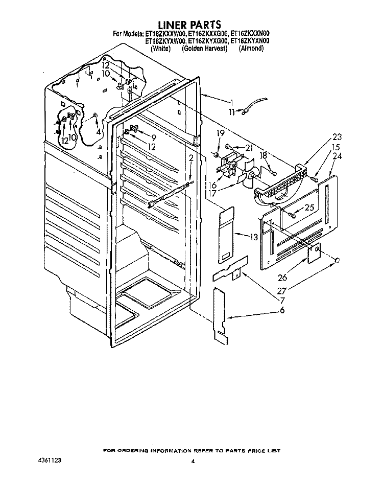 LINER Diagram and Parts List for ET16ZKYXG00  Whirlpool Refrigerator