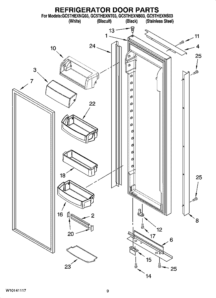 REFRIGERATOR DOOR PARTS Diagram and Parts List for GC5THEXNS03  Whirlpool Refrigerator