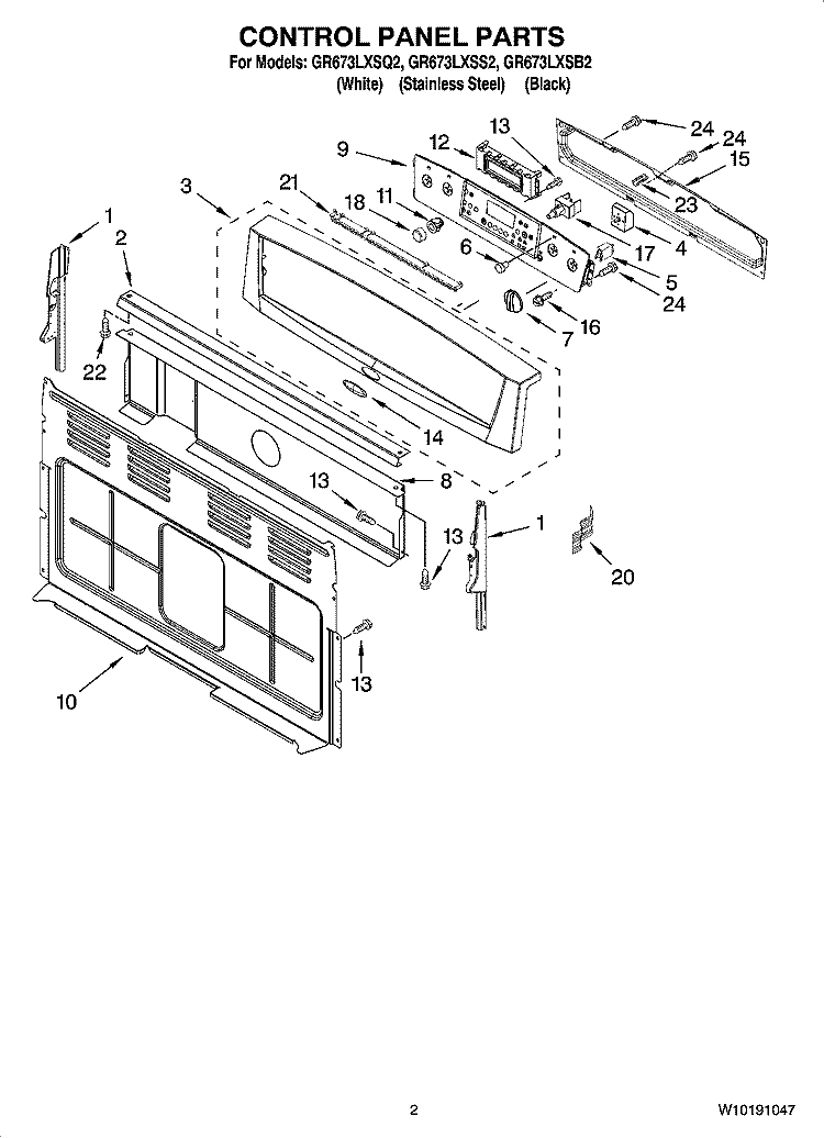 CONTROL PANEL PARTS Diagram and Parts List for GR673LXSB2  Whirlpool Range