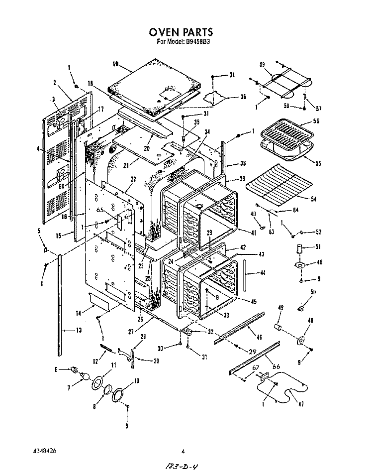 LIT/OPTIONAL , OVEN Diagram and Parts List for B9458B3  Roper Wall Oven