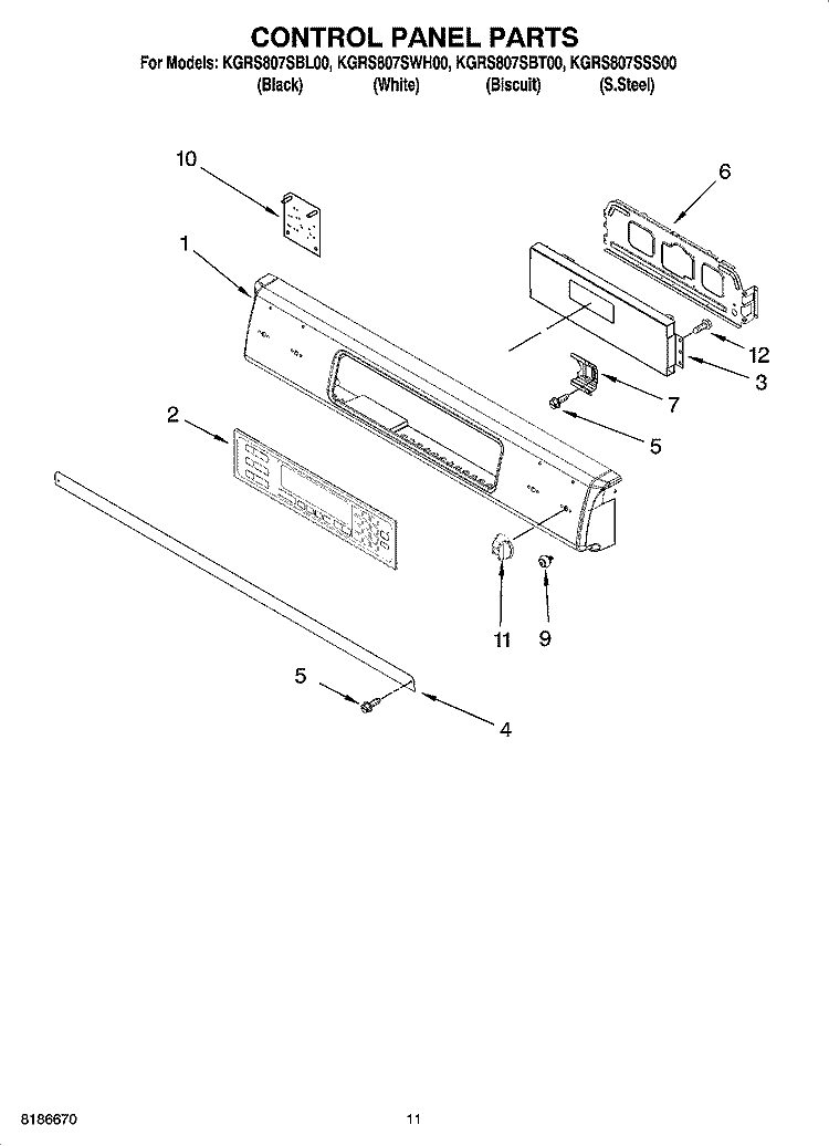 CONTROL PANEL PARTS, OPTIONAL PARTS (NOT INCLUDED) Diagram and Parts List for KGRS807SBL00  KitchenAid Range