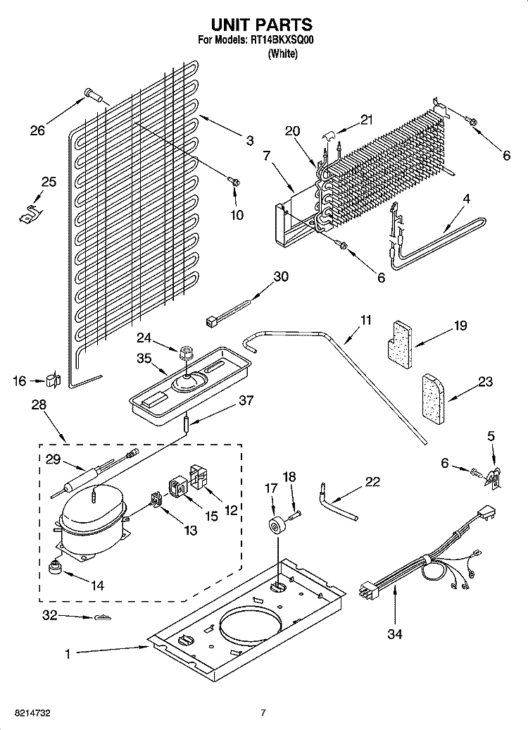 UNIT PARTS Diagram and Parts List for RT14BKXSQ00  Roper Refrigerator