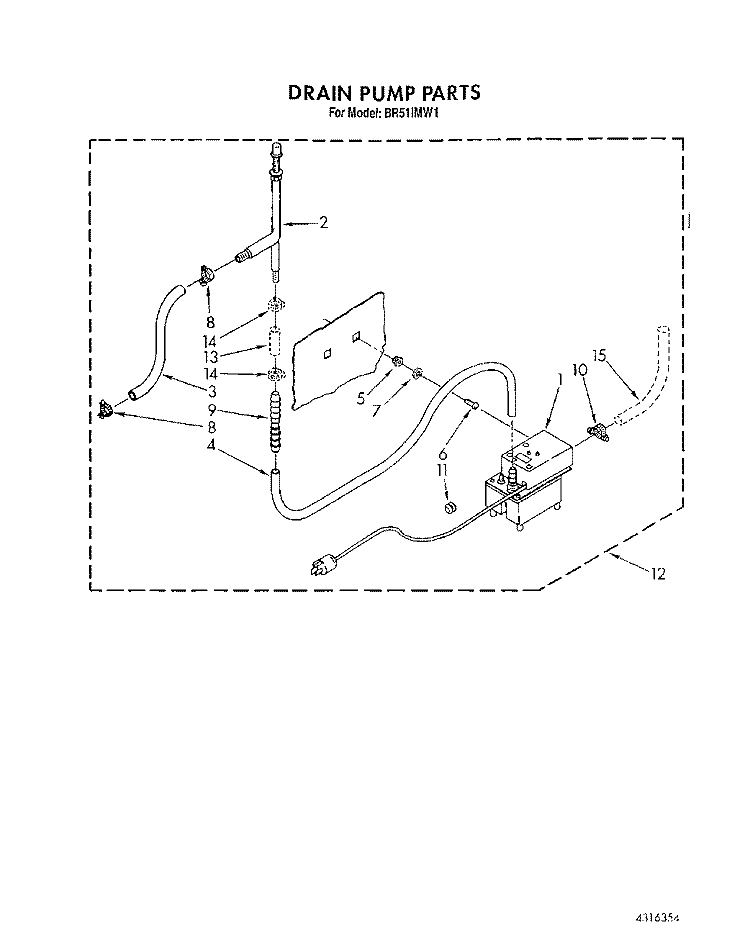 DRAIN PUMP Diagram and Parts List for BR51IMW1  Whirlpool Ice Maker