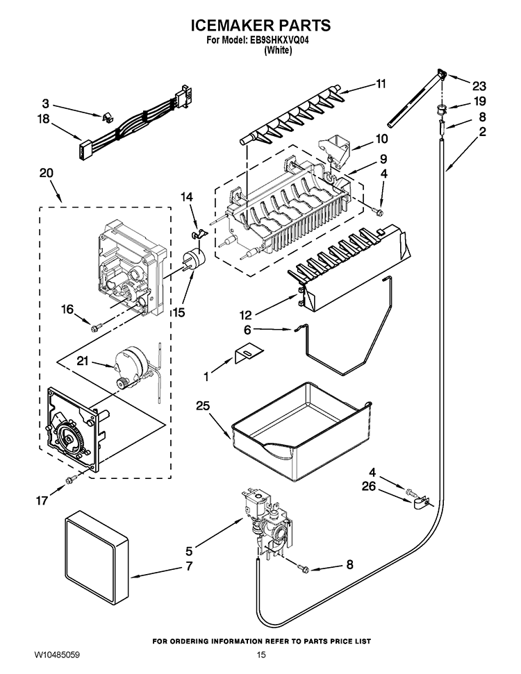 ICEMAKER PARTS Diagram and Parts List for EB9SHKXVQ04  Whirlpool Refrigerator