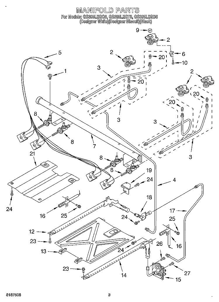 MANIFOLD Diagram and Parts List for GS395LEGT6  Whirlpool Range