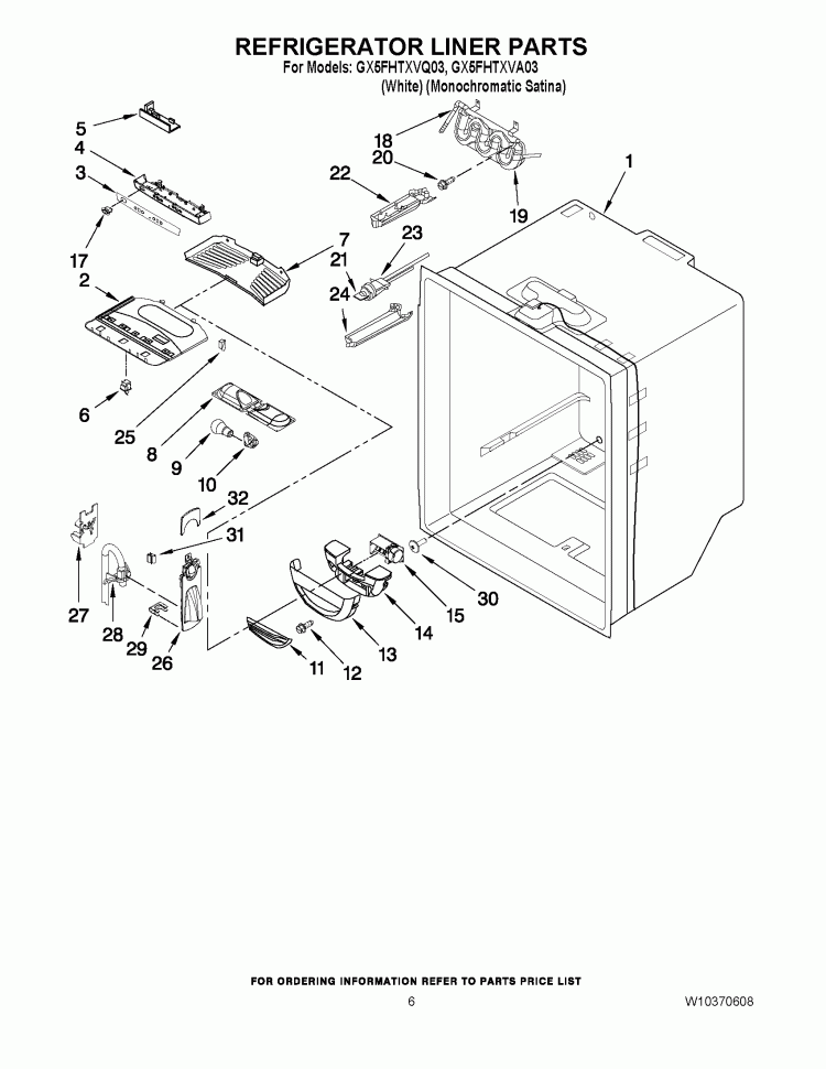 REFRIGERATOR LINER PARTS Diagram and Parts List for GX5FHTXVQ03  Whirlpool Refrigerator