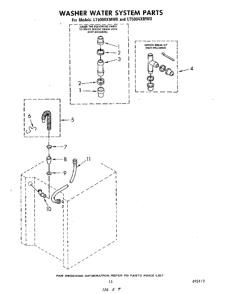 WASHER WATER SYSTEM Diagram and Parts List for LT5004XMW0  Whirlpool Washer Dryer Combo