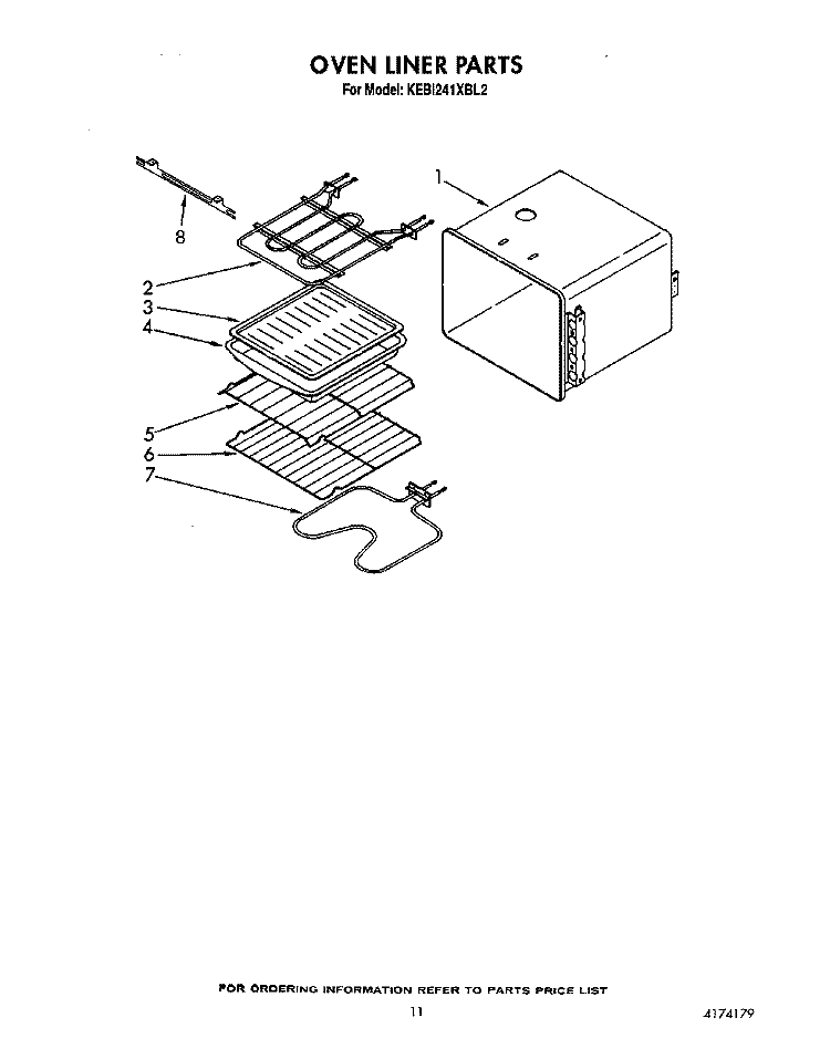 OVEN LINER Diagram and Parts List for KEBI241XBL2  KitchenAid Wall Oven