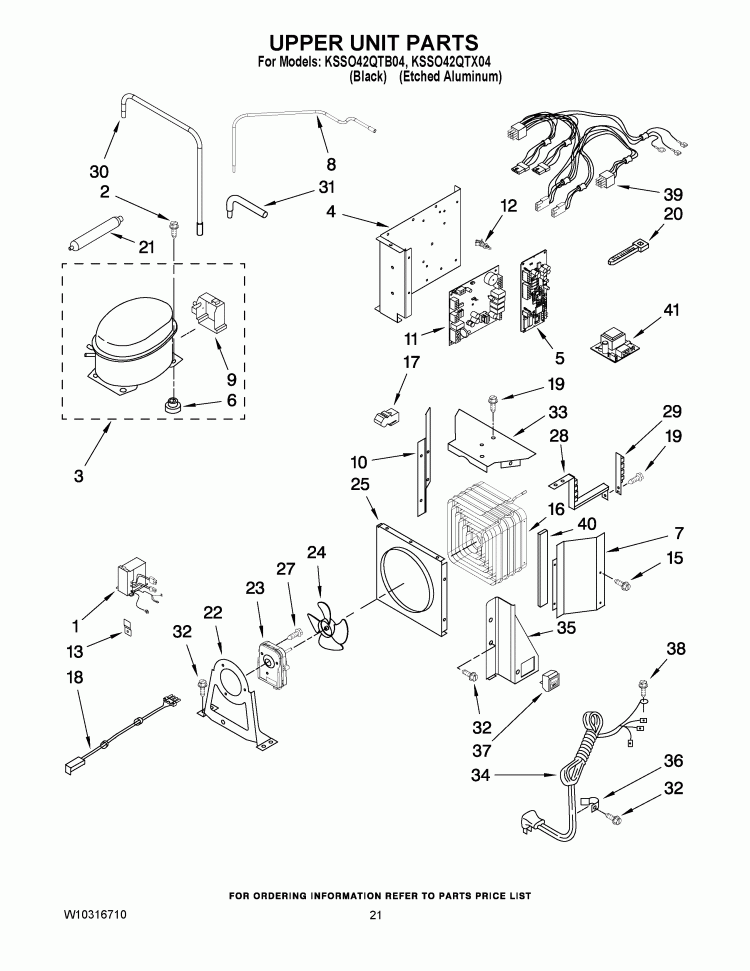 UPPER UNIT PARTS Diagram and Parts List for KSSO42QTX04  KitchenAid Refrigerator