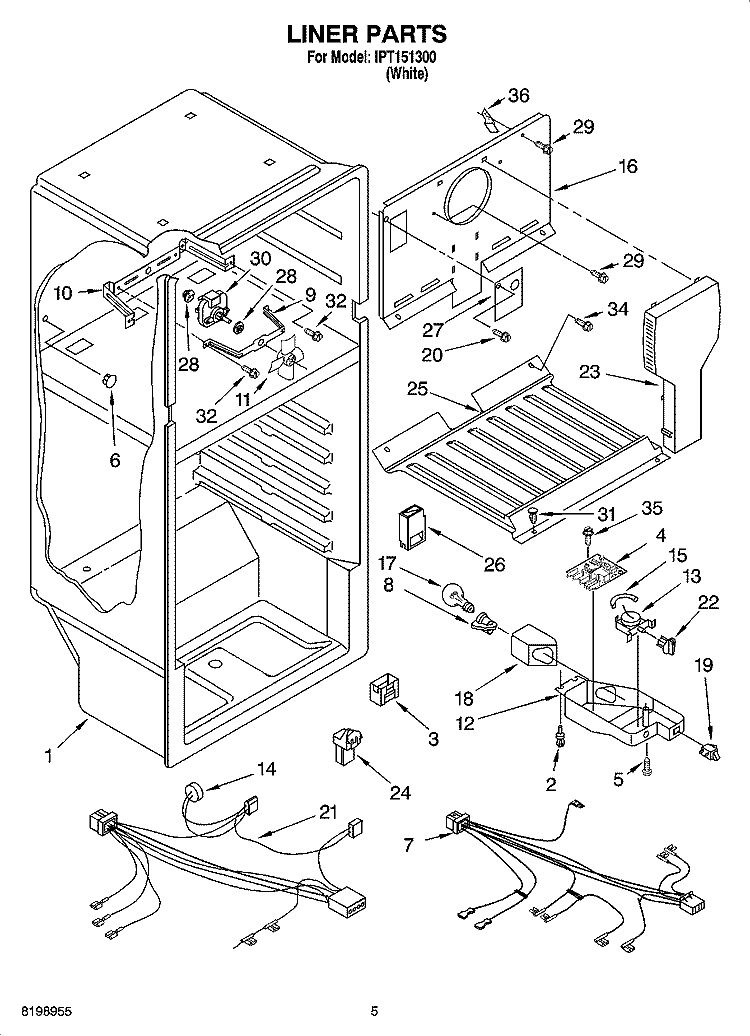 LINER PARTS Diagram and Parts List for IPT151300  Inglis Refrigerator