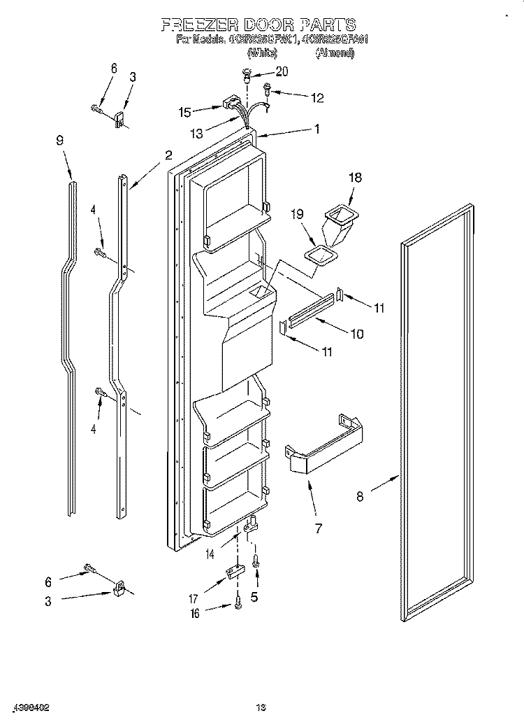 FREEZER DOOR Diagram and Parts List for 4KSRS25QFW01  KitchenAid Refrigerator