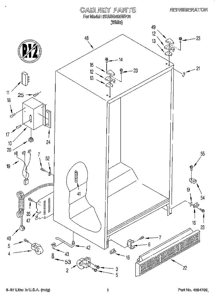 CABINET Diagram and Parts List for 3XARG498WP01  Whirlpool Refrigerator