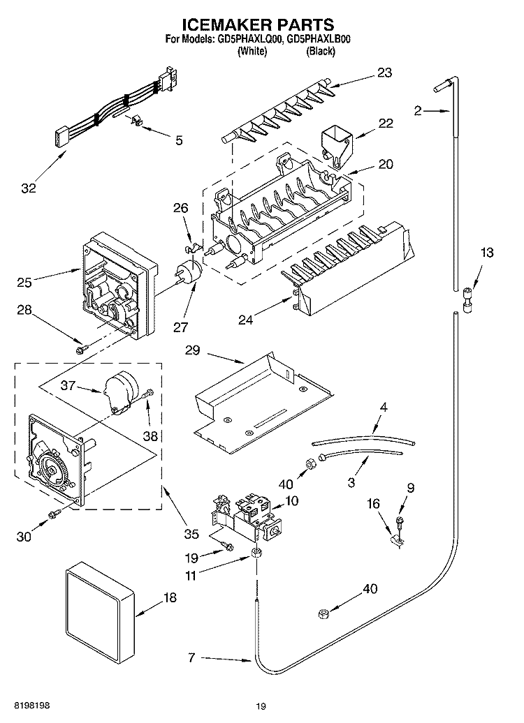 ICEMAKER, OPTIONAL Diagram and Parts List for GD5PHAXLB00  Whirlpool Refrigerator