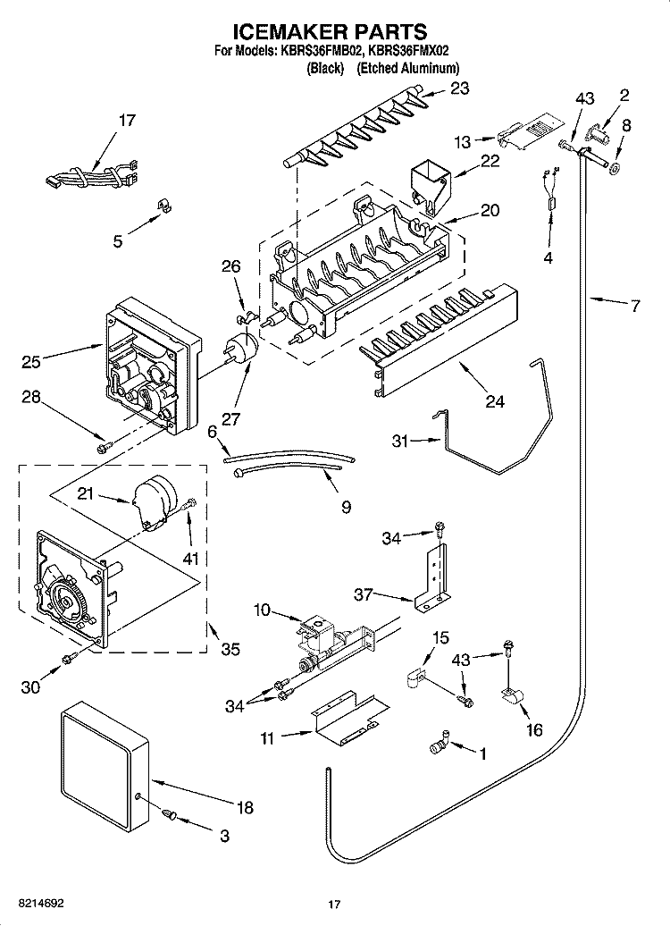 ICEMAKER PARTS Diagram and Parts List for KBRS36FMX02  KitchenAid Refrigerator
